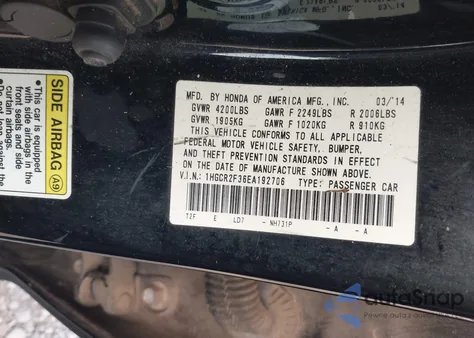 2014 Honda Accord Lx from USA, damaged, VIN 1HGCR2F36EA192706